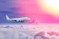 plane in the sky, Passenger commercial plane flying above the clouds ,concept of fast travel, vacation and business