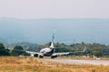 A plane of skyteam on a takeoff strip at Tivat Airport in Montenegro.