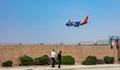 Plane of southwest airlines with colorful pattern. Los Angeles, California, US