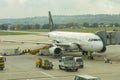 A plane from Start Alliance at International airport of Stuttgart, Manfred Rommel. Stuttgart, Germany Royalty Free Stock Photo