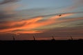 Plane at sunset with barbed wire fence Royalty Free Stock Photo