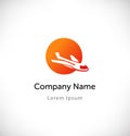 Plane in sunset logo vector. icon, sign, logotype consept.