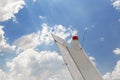 Plane tail against blue sky Royalty Free Stock Photo