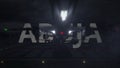 ABUJA city name and airplane taking off from the airport at night. 3d rendering