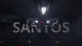 Plane taking off from the airport and SANTOS city name. 3d rendering