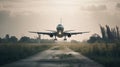 plane taking off from airport runways for traveling and transport business. Generative AI