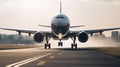 plane taking off from airport runways for traveling and transport business. Generative AI