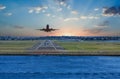 Plane Taking Off in Boston Sunrise Royalty Free Stock Photo