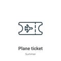 Plane ticket outline vector icon. Thin line black plane ticket icon, flat vector simple element illustration from editable summer Royalty Free Stock Photo