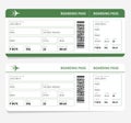 Plane tickets green boarding pass and gate number