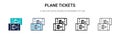 Plane tickets icon in filled, thin line, outline and stroke style. Vector illustration of two colored and black plane tickets Royalty Free Stock Photo