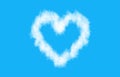 Plane track or white cloud heart isolated on blue background Royalty Free Stock Photo