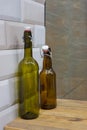 plane transparent bottles: green and brown