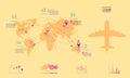 Plane transports associated company factory world map mark point infographic design with summary graph chart data egg tone vector