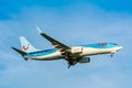 Plane from TUI (Arkefly) Boeing 737-800 PH-TFF is preparing for landing Royalty Free Stock Photo