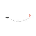 Plane way icon, airplane arc path line direction and destination red point, logo design template, holiday trip vector Royalty Free Stock Photo