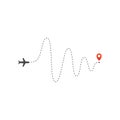 Plane way icon, airplane big amplitude waves path direction and destination red point, logo design template, holiday Royalty Free Stock Photo