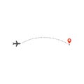 Plane way icon, airplane path direction and destination red point, logo design template, holiday trip vector Royalty Free Stock Photo