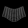 Plane White Wave Grid on Black Background. Mesh with Convex Distortion. 3d Warp Geometric Shape with Curve Wavy Line Royalty Free Stock Photo