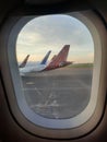 PLANE WINDOW ON AIRPORT . THE PLANE IS BATIK AIR INDONESIA Royalty Free Stock Photo