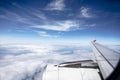 Through plane window with beautiful white cloud and blue sky Royalty Free Stock Photo