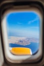 Plane window view of Egypt surrounded by sea and airplane Royalty Free Stock Photo