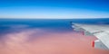 Plane wing and sky with copyspace, panoramic view Royalty Free Stock Photo