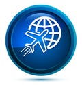 Plane world icon elegant blue round button illustration Royalty Free Stock Photo