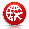 Plane world icon metallic grunge abstract red round button illustration