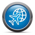 Plane world icon premium blue round button vector illustration Royalty Free Stock Photo