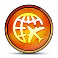 Plane world icon shiny bright orange round button illustration Royalty Free Stock Photo