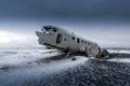 Plane wreck on the black beach in Iceland