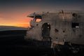 Plane wreck in black sand beach in Iceland Royalty Free Stock Photo