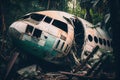 plane wreck, with long readfinishes and debris scattered across the jungle floor Royalty Free Stock Photo