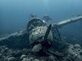 Jake Seaplane Wreck Underwater WW2 Relic with Diver Royalty Free Stock Photo