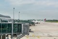 Planes at boarding gate of Vaclav Havel Airport Prague,   the busiest airport in  Czech Royalty Free Stock Photo