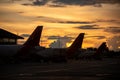 Planes at Bogota airport at sunset. Colombia