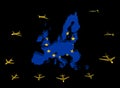 Planes departing EU map flag Royalty Free Stock Photo