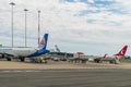 Planes of Different Airlines Stand At Rome, the Fiumicino International Airport Leonardo Da Vinci Royalty Free Stock Photo