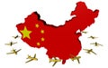 Planes flying around China map flag Royalty Free Stock Photo