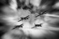 Planes Flying in a Stormy Sky With Motion Blur in Black and White