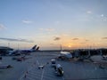 Planes halt at Kuala Lumpur International Airport during sunset