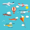 Planes, helicopters, hot air balloon and kite