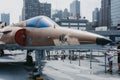 Planes and helicopters outside on the carrier in Intrepid Sea and Air Museum in New York, USA.