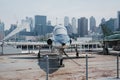 Planes and helicopters outside on the carrier in Intrepid Sea and Air Museum in New York, USA.