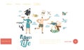 Planes Landing Page Template. Adult Man Playing with Child, Male Character Run with Paper Airplane in Hand