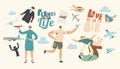 Planes in our Life Concept. Adult Man Playing with Child, Male Character Run with Paper Airplane in Hand