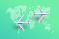 Planes over world map. Airlines top view. Airplane flying above world map. Royalty Free Stock Photo