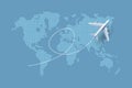 Planes over world map. Airlines top view. Airplane flying above world map. Royalty Free Stock Photo