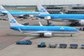 Planes of Royal Dutch Airlines KLM at Amsterdam Schiphol airport,Netherlands Royalty Free Stock Photo